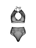 Seductive lingerie set, net, lace details, keyhole, small dots